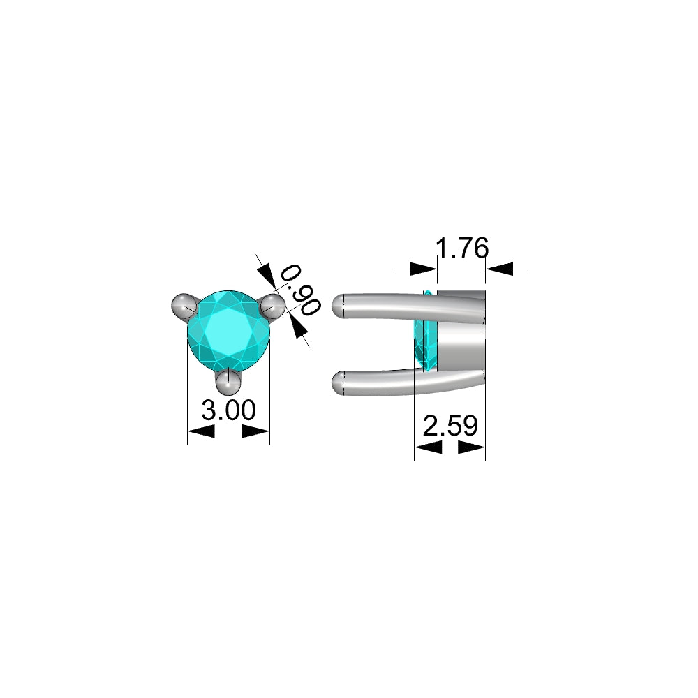 Earring - 3 prong stud setting - 3mm 0.10ct