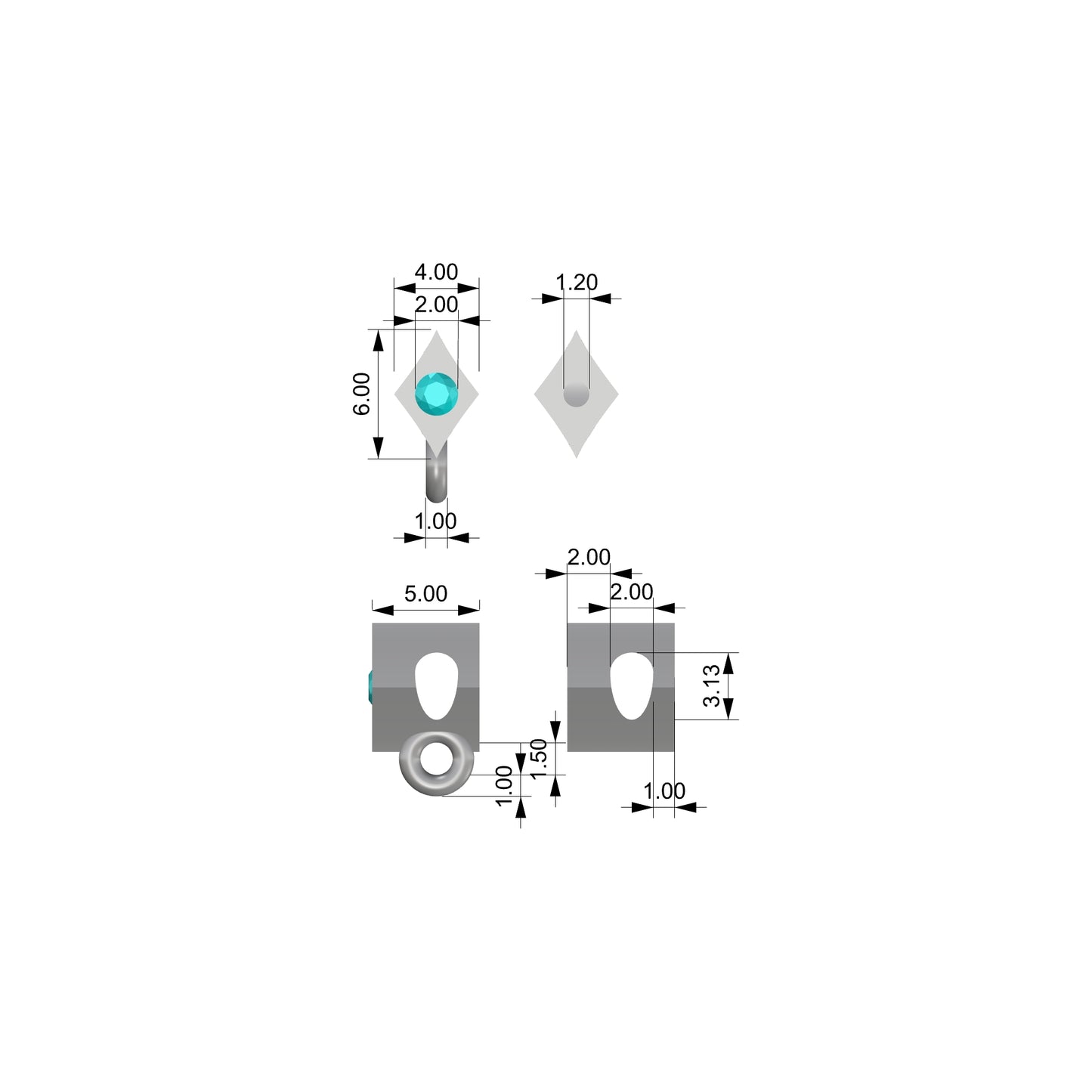 Bail Diamond Shape with 2mm stone art deco style