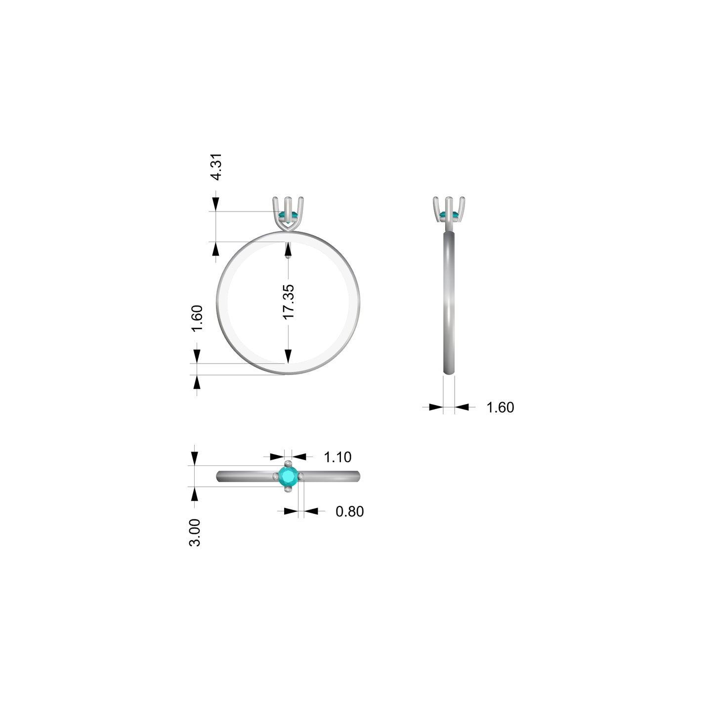 Ring - Solitaire Petite 3mm Modern Compass Setting and Stacking Ring