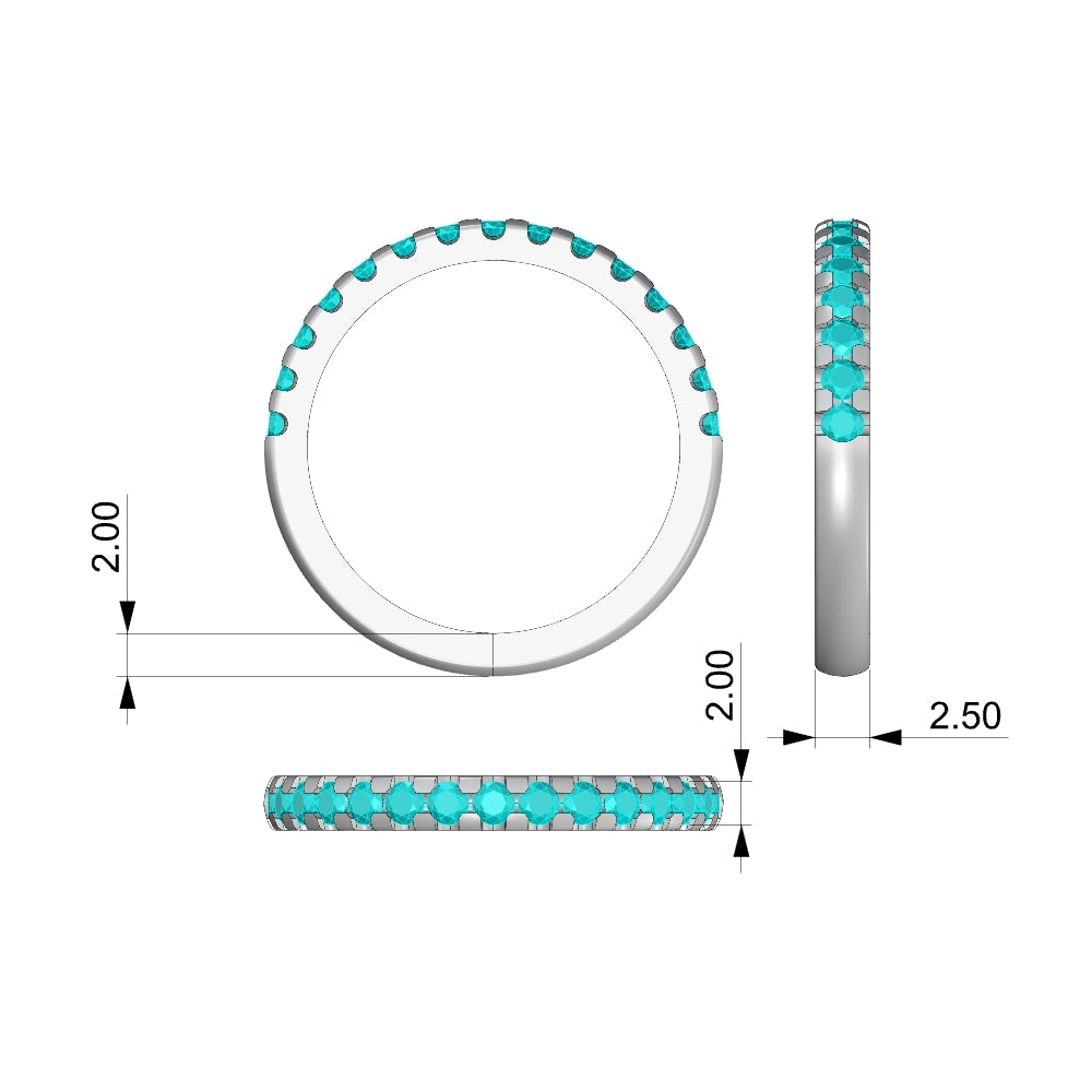 Wedding Band, Stacking Ring Precut Band Scoop Pave 2.5mm for 2mm stones - 1/2 set