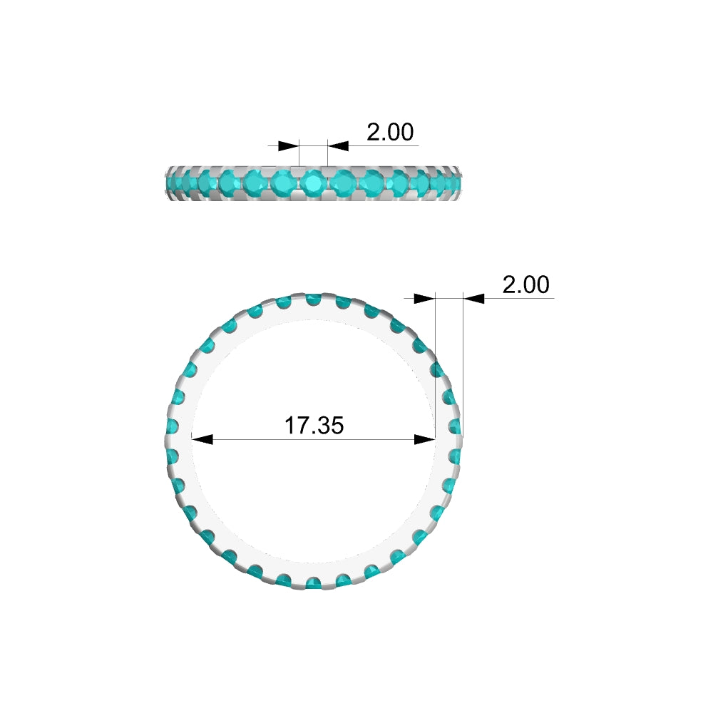 precut eternity wedding band technical drawing image with product dimensions
