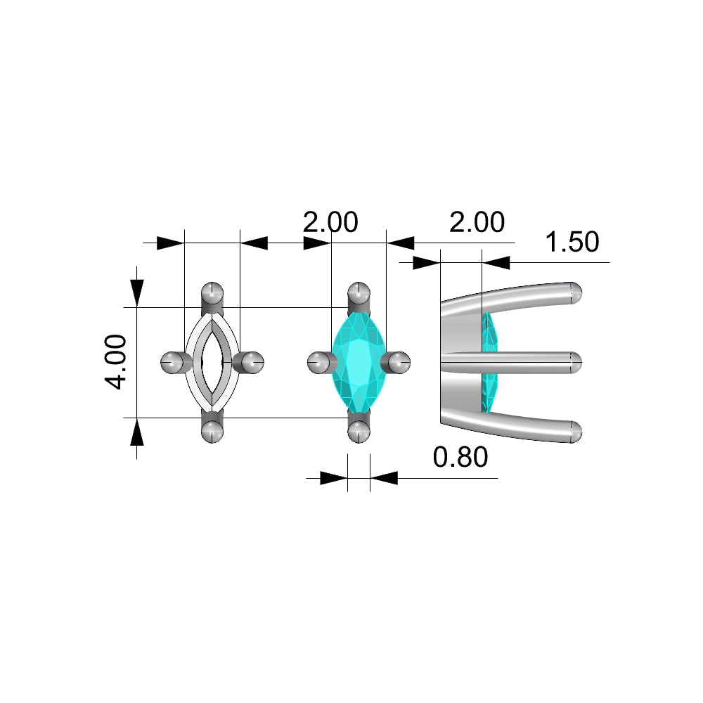Setting Marquise 2x4mm Compass 4 prong