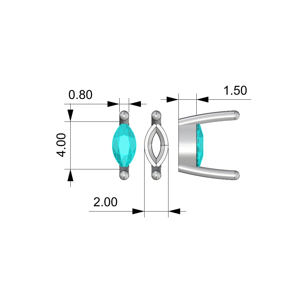 Setting Marquise 2x4mm 2 prong