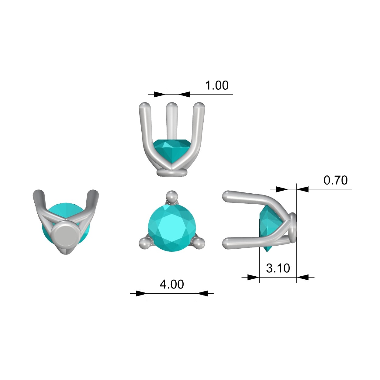 Earring - Trellis Stud 3 prong 4mm