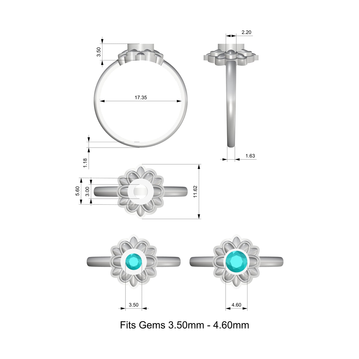Victoria Solitare for 3.4-4.6mm rd sz7