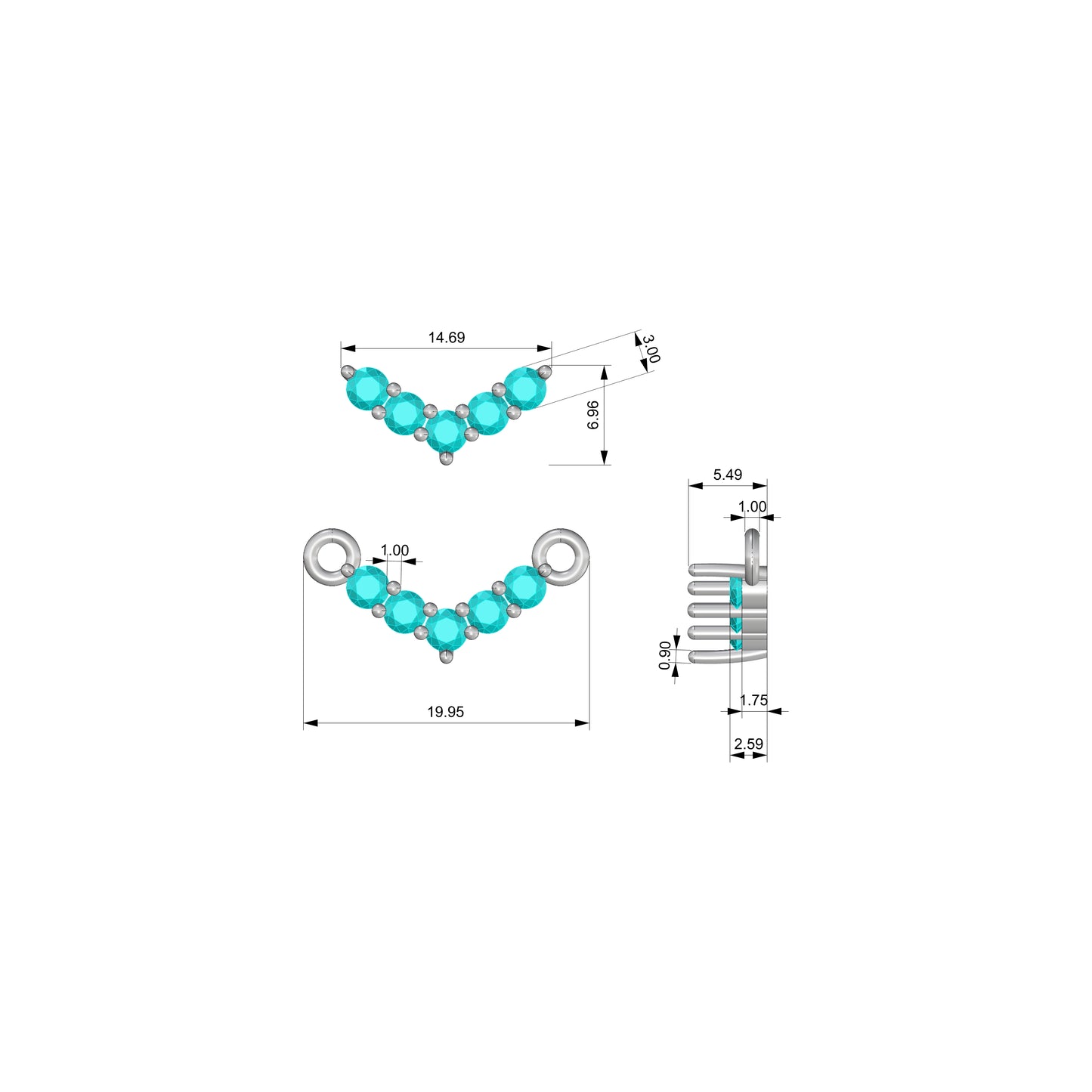 V shape prong pendant 5x3mm 0.50ct